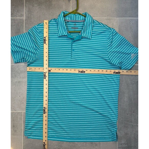 ADIDAS Golf Polo Mens Large Aqua Blue Stripe Short Sleeve Performance Shirt - Picture 4 of 6